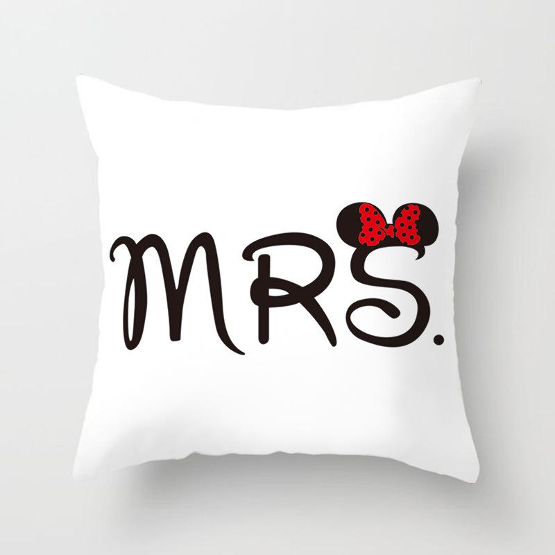 Modern Simple Style Letter Pattern Pillowcase Wedding MRSMR Couple Peach Leather Velvet Pillowcase