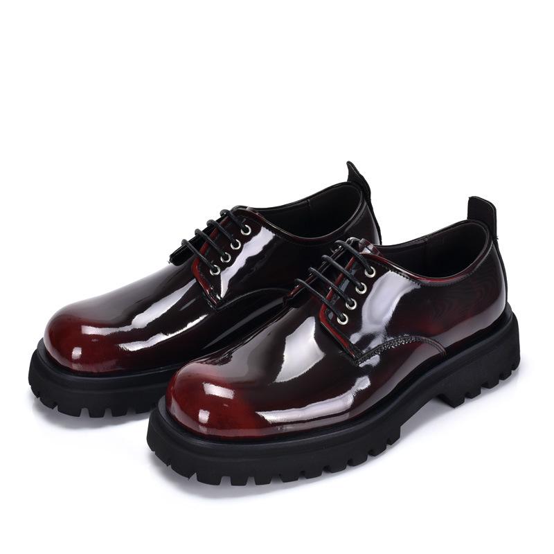 Men s Large Size Genuine Leather Derby Shoes with Thick Sole, Round Toe, Height-Boosting, Casual British Style. 39 малиновый