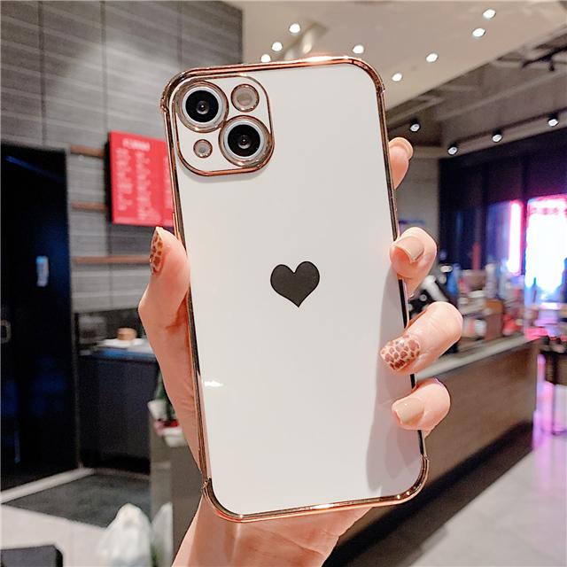 Love Heart Plating Frame Case For iPhone 13 12Mini 11 Pro Max SE2 SE3 Cute Soft Silicone Protective On 7 8 Plus XS XR Back Cover