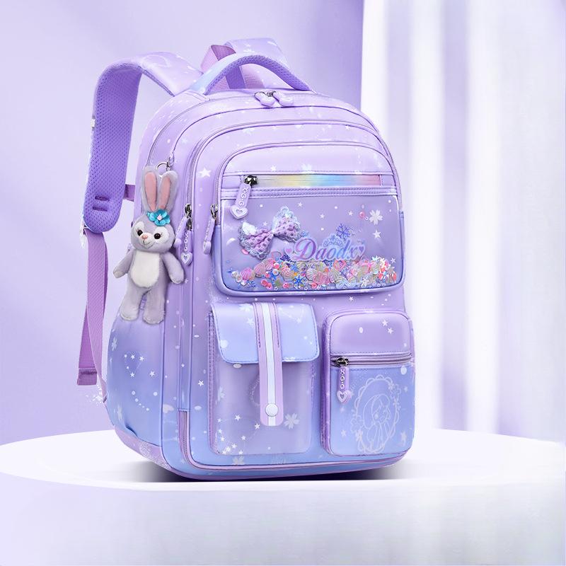 

Школьная сумка для начальной школы с бантом и подвеской в ​​виде кролика для девочек, ортопедический детский рюкзак Kawaii, водонепроницаемая школьная сумка синий