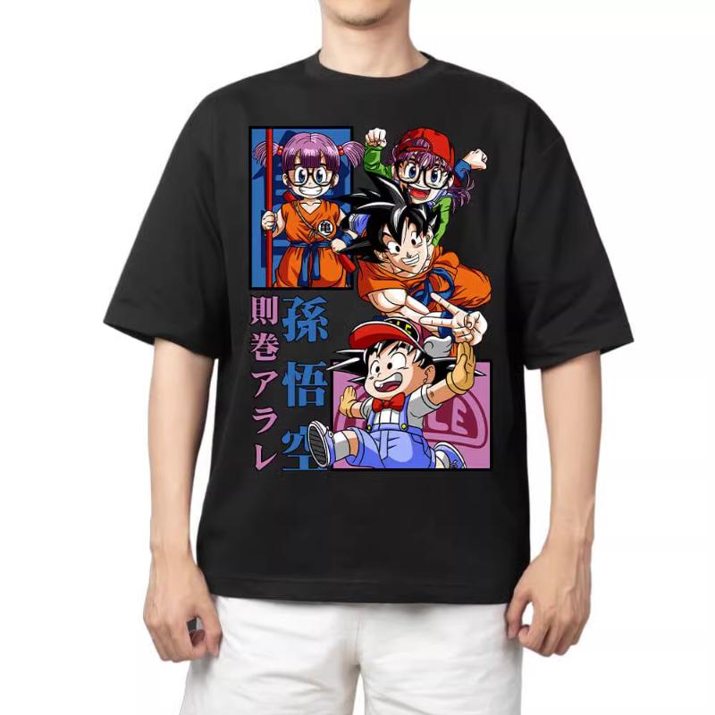 T-Shirt für Herren Dragon Ball Muster Gedruckt Sommer Retro Ausschnitt Locker Große Größe Vielseitig Kurzärmliges T-Shirt Kleidung Oberteil