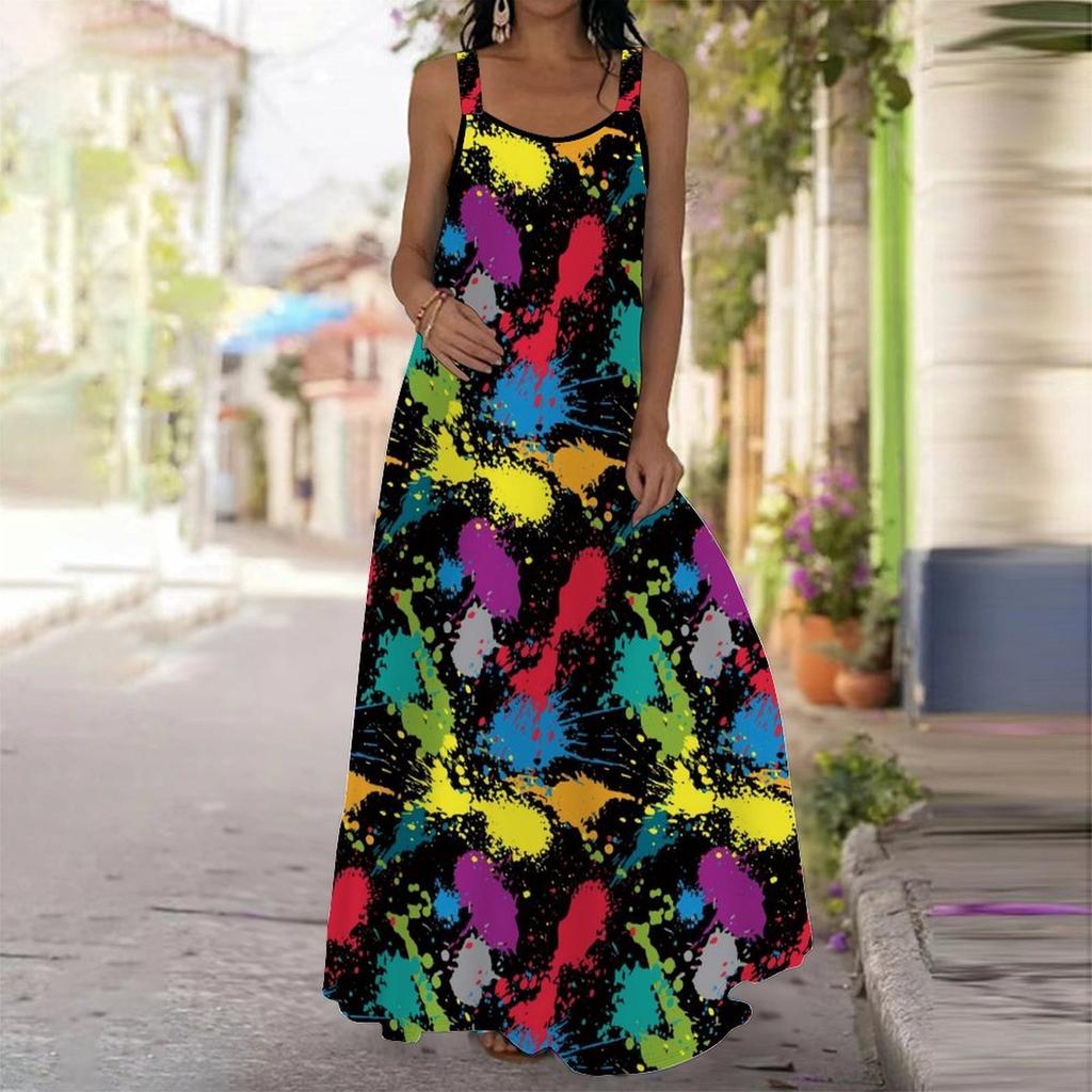 Women's Slip Dress Maxi Long Dress Fluid Ink Wash Print Stitching Print Dress Spring & Summer Leisure Vacation