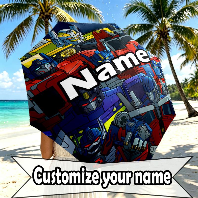 Custom Name Personalized Transformers Print Umbrella, Auto Open Close, 8‑Rib Sturdy Frame, Commute Camping Hiking Use, Birthday Gift