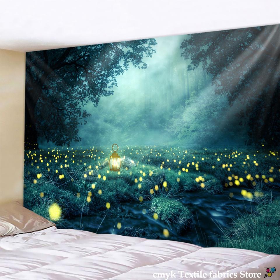 Arazzo da parete con motivo foresta natura, arazzo psichedelico con alberi, arazzo in tessuto, decorazione per la casa, copritavolo in poliestere, arazzo con onde al tramonto