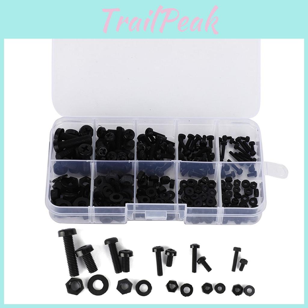 Screw Nut M2m25m3m4m5 Nylon 270pcsbox Washer Assortment Kit Hardware Fastenersblack