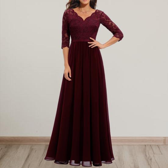 

Женское платье с v-образным вырезом и рукавами 3/4, вязанное крючком, кружевное сетчатое платье трапециевидной формы с высокой талией, длинное платье с открытой спиной