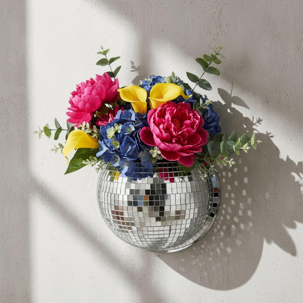 Acrylic Mirror Finish Wall-Mounted Disco Planter Half Sphere Decorative Hydroponic Plant Container Shining Disco Wall Vase