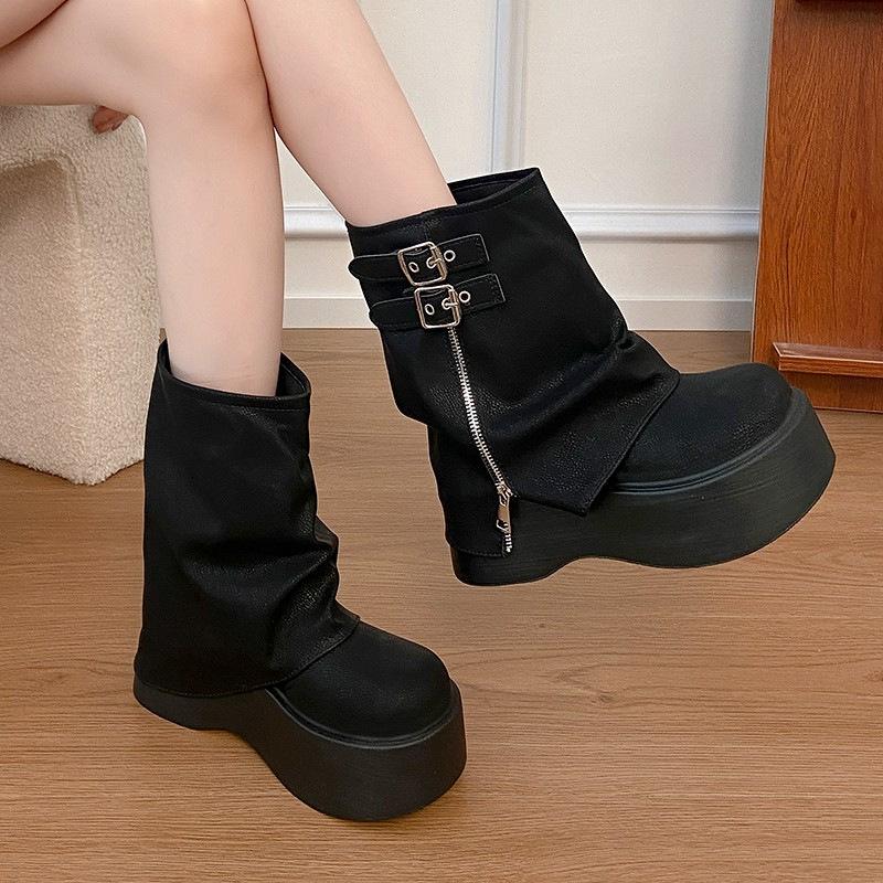 Autumn and Winter New Short Boots Women's Thick-soled Heightened Sweet and Cool Babes Small Trousers Martin Boots High-heeled Medium Boots