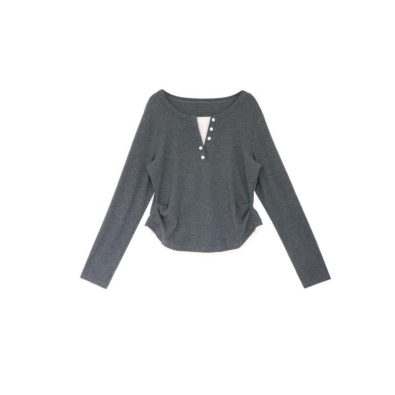 

Large Size Women s Clothing Autumn Korean Fake Two-piece Threaded Bottoming Shirt Fashionable Women s Thin Casual Versatile Women s Top 3xl (85-100kg ) сірий колір