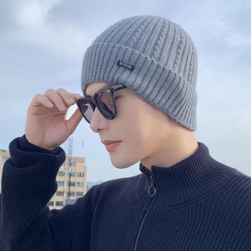 Knitted Hat Men's New Warm and Velvet Fashionable Wool Hat Casual Scarf Ear Protection Hat Thick Korean Cold Hat