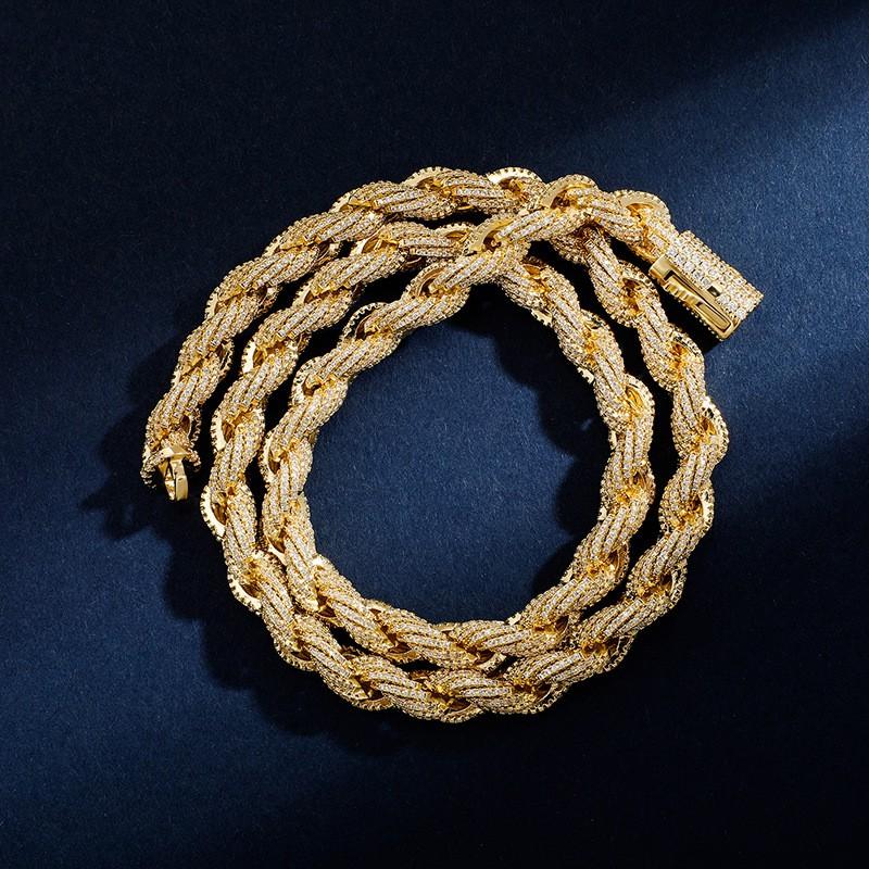 Golden Trendy Jewelry Clasp Full Zircon Twisted Chain Hip Hop Mens Bracelet