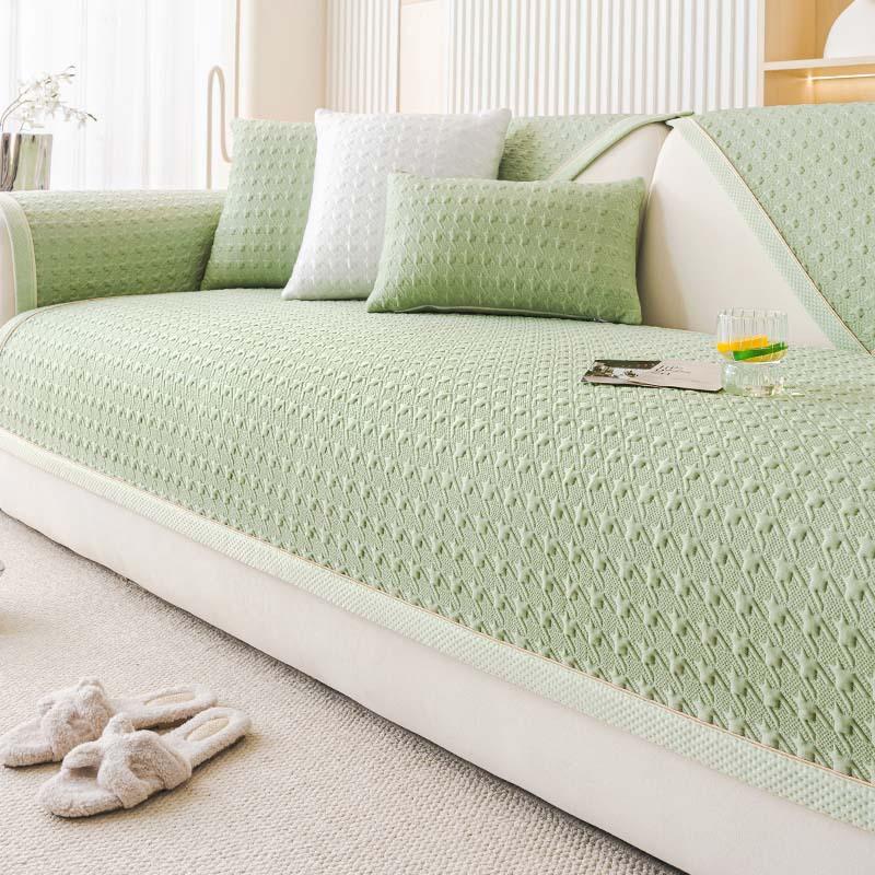 Summer Cool Ice Silk Sofa Cushion Anti-slip Thousand Bird Pattern Sofa Cover Machine Washable Airy Solid Color Edging Sofa Mat