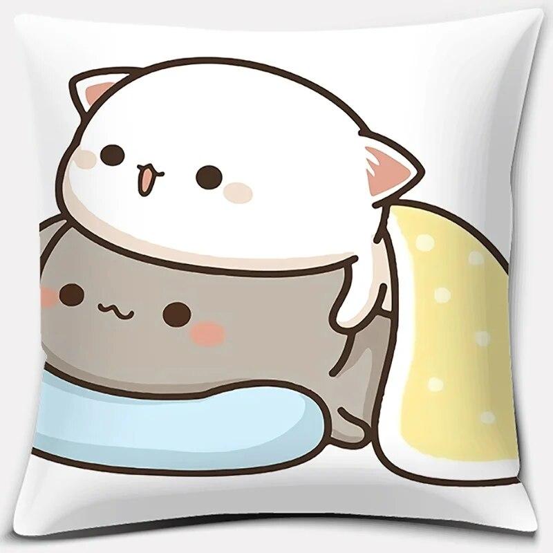 45x45cm Cartoon Cute Pillowcase Mocha Mochi Peach Cat   Sofa Car Decoration   Home