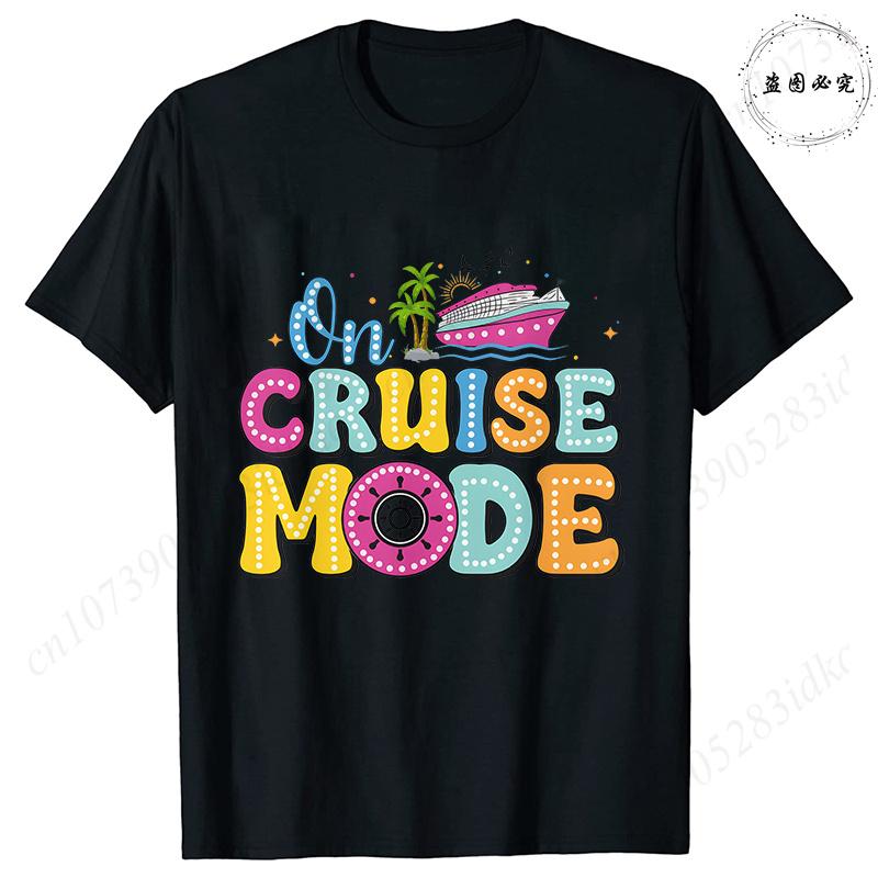 On Cruise Mode Vacation Tees Cruise Ship Palm O Neck Short Sleeve 2026 Trendy Casual Summer Travel Tshirt Womens Vacation Wear S