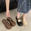 French baotou half-drag women's platform heightening retro 2025 spring new commuter small leather shoes Mary Jane cool slippers