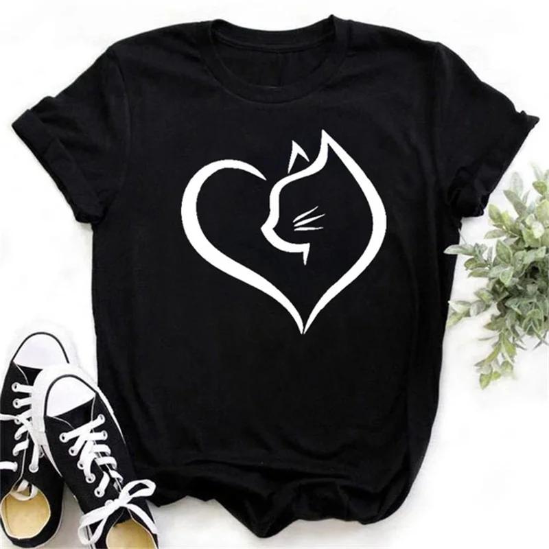 Maycaur Cute Paw Women T Shirt Fashion Cat MOM Printed Woman Tops Harajuku Punk O-neck Top Tee Black Shirt T Female T-shirt