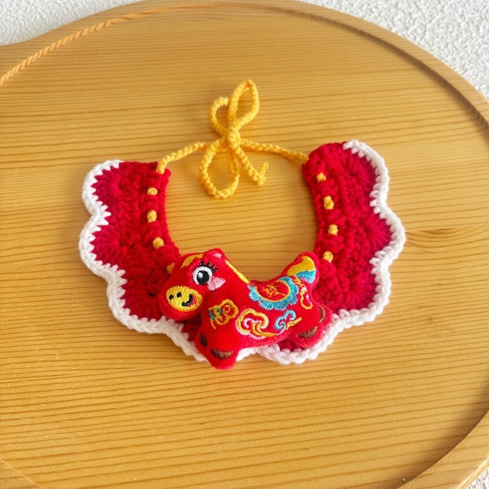 Red Color Horse Year Pet Set Knitted Material Adjustable Design Cat New Year Scarf Zodiac Horse Design Comfortable Collar