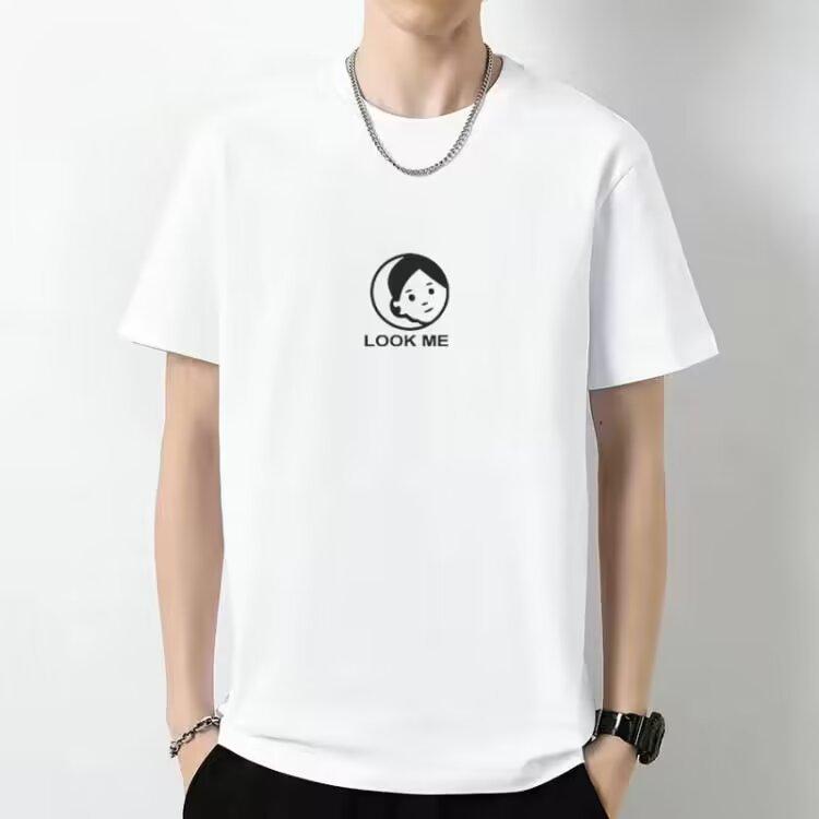 New men's round neck short sleeve mercerised cotton T-shirt loose casual T-shirt tops