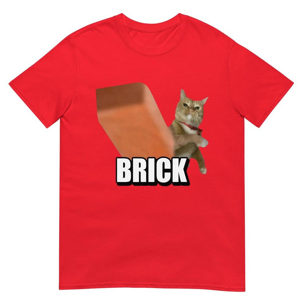 Funny Cat Throwing Brick Silly Cats Meme Brainrot Lovers TShirt S