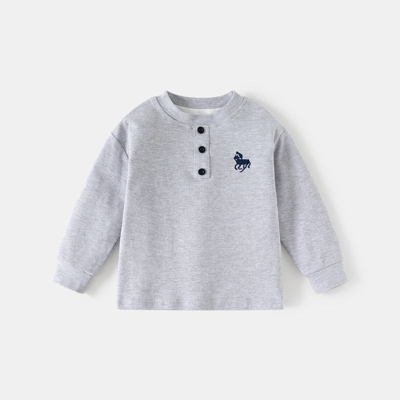 Clothing Spring and Autumn Boys' Pure Cotton Long-Sleeved T-Shirt Tops Kidsren's Pure Cotton Embroidered Baby Round Neck Casual Bottoming Shirt