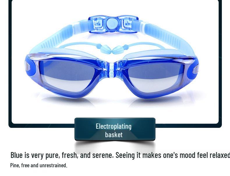 Anti-Fog HD Swim Goggles with Mirrored Lenses & Earplugs - Unisex, Large Frame, Waterproof