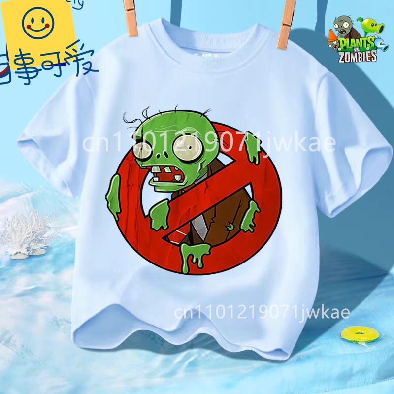 Sommer Rundhals T-Shirt für Jungen Mädchen Lässig Tägliche Kleidung Plants Vs Zombies Niedlich Kawaii Cartoon Mode Street Style 312Y