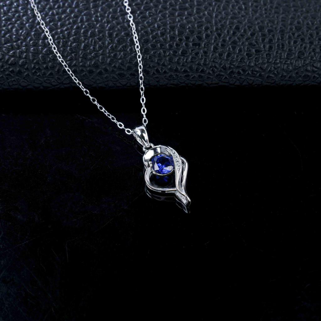 European Luxury Heart-Shaped Sapphire Clavicle Silver Pendant for Daily Wear or Gift