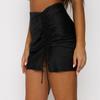 Satin High Waist Solid Color Women Drawstring Split Package Hip Pencil Skirt