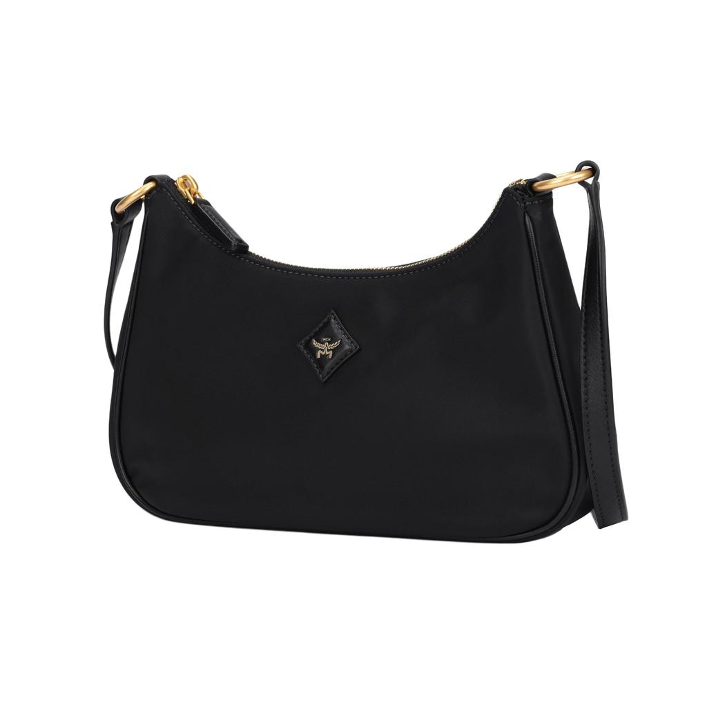 MCM Black Visetos Monogram Hobo Shoulder Bag Set with Gold Chain & Inner Pouch for Daily & Casual Use