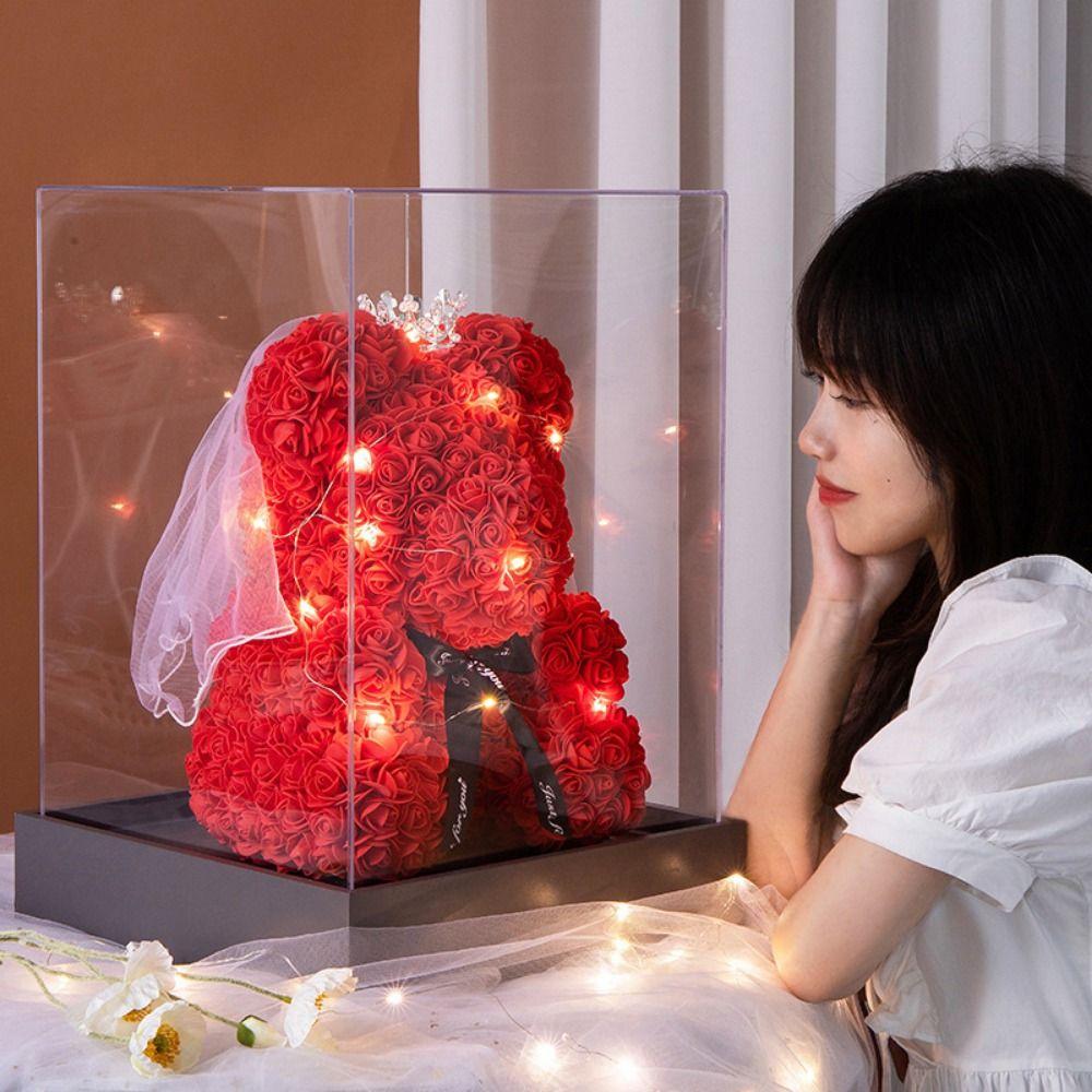 25cm Künstlicher Teddy Rose Mehrfarbig mit LED-Streifen Blumenbär Romantisches Valentinstagsgeschenk Freundin Frauen Jahrestag Bär