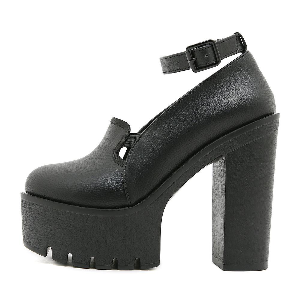 Gdgydh Czarne Mary Jane na platformie dla kobiet z klamrą Buty na wysokim obcasie Wygodne buty klubowe Obcasy blokowe Pasek na kostce