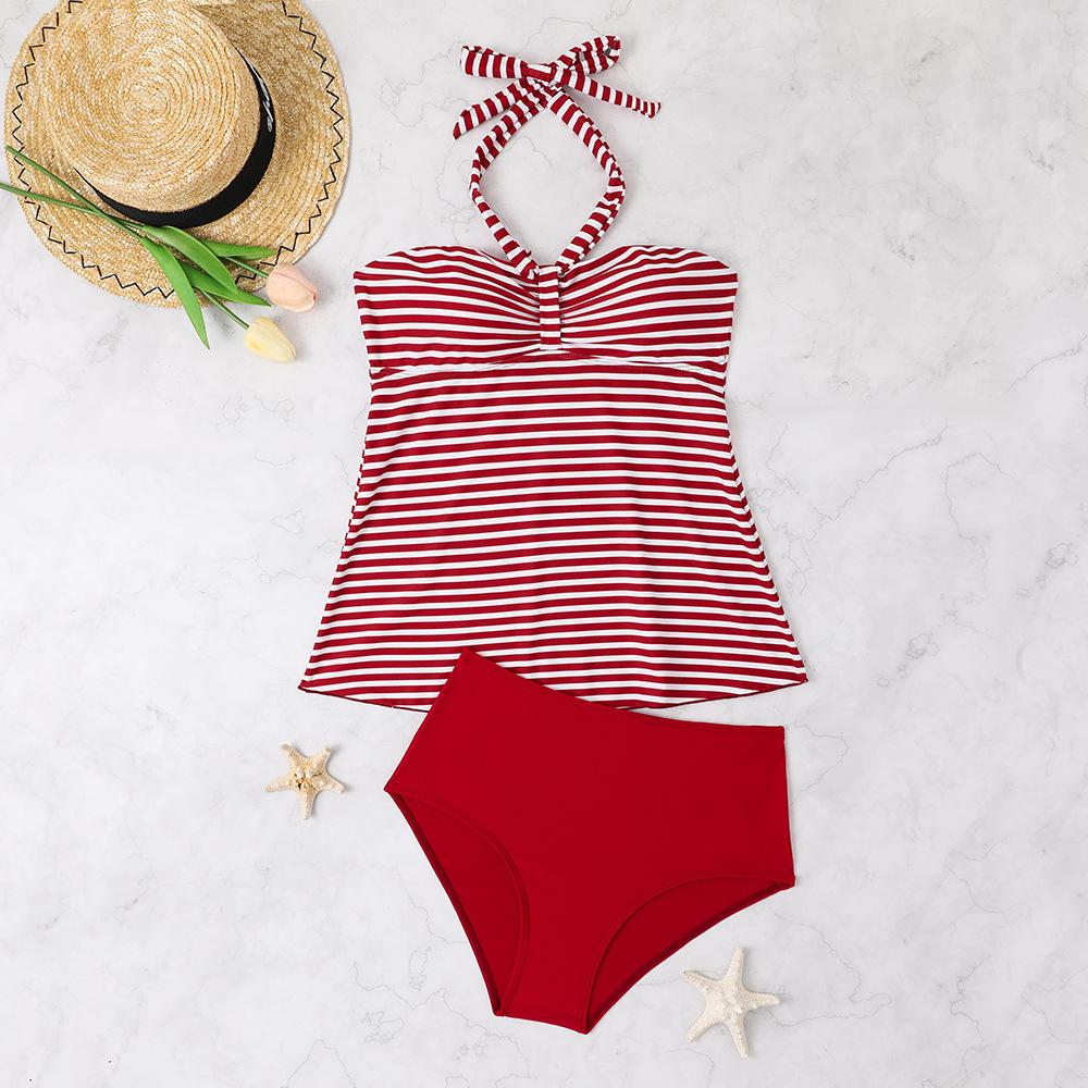 

Women s Bathing Suit Two Pieces Halter Striped Print Tankini Set Summer Sexy Beach Wear High Waisted Swimwear Women Swimsuit XXL XL