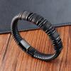 Fashion Men's Stainless Steel Bracelet Multi-layer Combination Cross Design Leather Bangles for New Year Gifts Male Jewelry