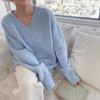 Mohair Gentle Jumper Sweater Women's Fall and Winter V-neck Pullover Loose Lazy Wind Soft Knitted Long-sleeved Blouse