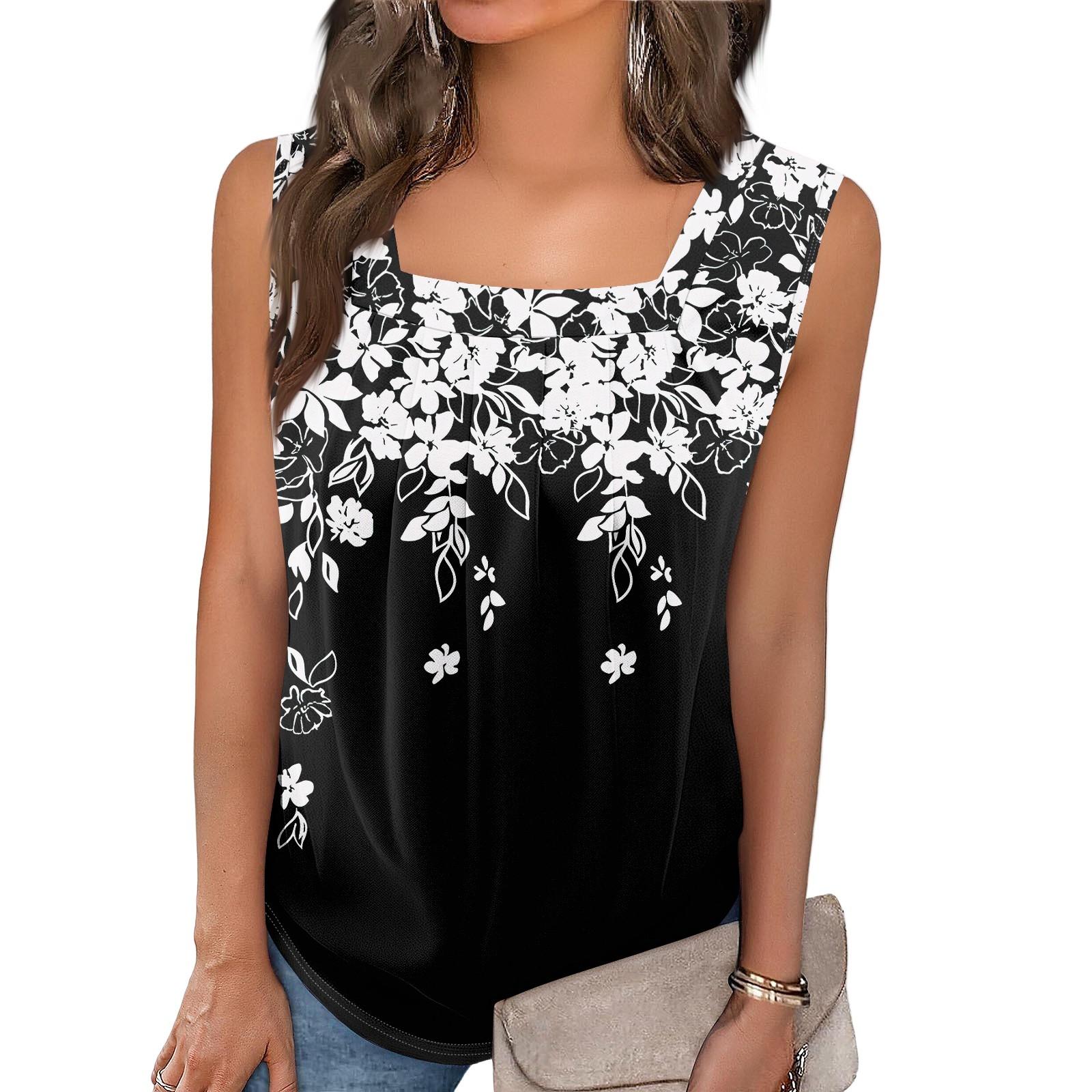 

Цветной блок с рюшами и квадратным воротником, женская майка в полоску, летняя повседневная рубашка без рукавов свободного покроя L чёрный