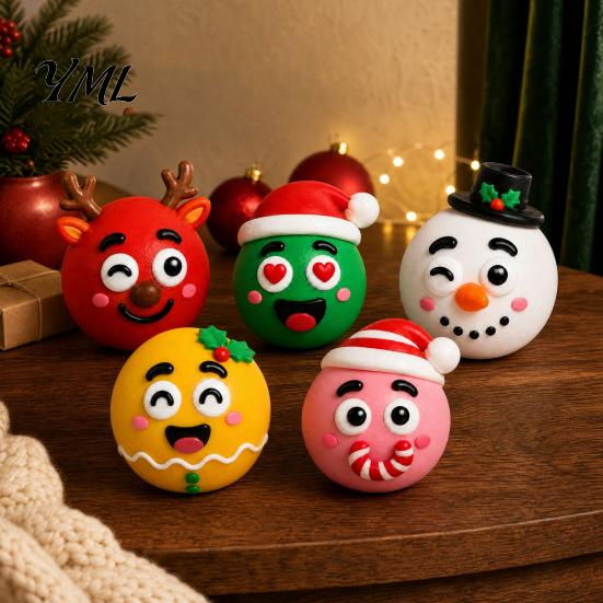 Soft TPR Squeezing Toy 1/5Pcs DIY Christmas Stress Relief Toy, Reindeer Snowman Ball with Relaxing Sensory Tools Detachable Expression Accessory,