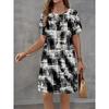 Creative Retro Geometric Stripes Patterns Women Mini Dresses Summer Short Sleeve Printed Plus Size Casual Comfortable Soft Dress