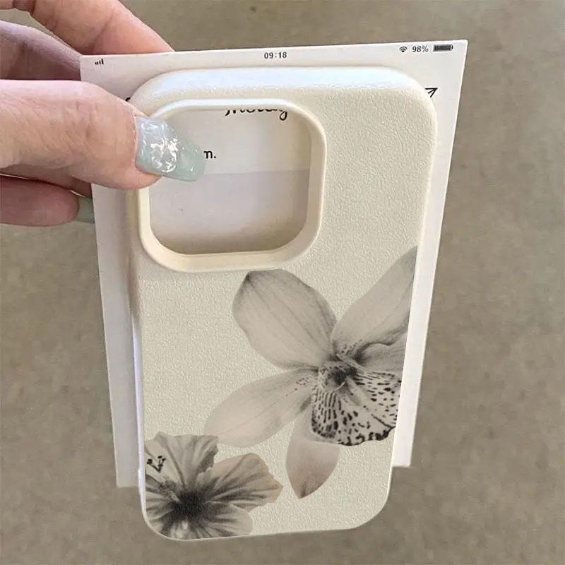 Litschi-Leder-Muster Handyhülle Für Samsung S25 S24 S23 S22 S21 S20 S10 Plus FE Ultra 4G 5G Hülle Schwarz-Weiß Floralmuster