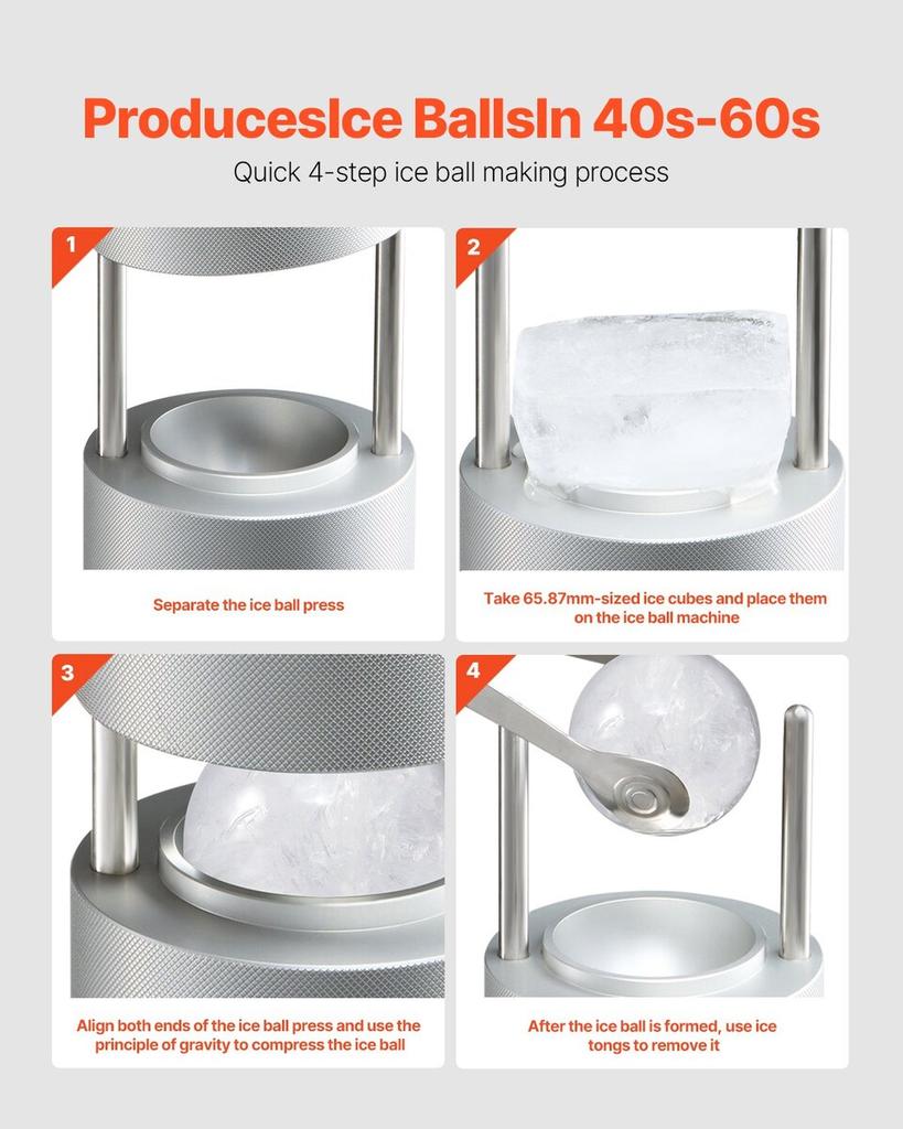 Ice Ball Press Ice Ball Maker 2.1"/53mm Ice Press Kit for Whiskey Silver