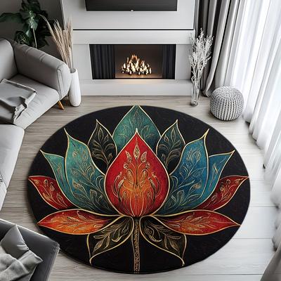Flannel Printed Round Yoga Mat With Lotus Flower Design For Meditation And Home Decor Soft Floor Rug Modern Living Room Style