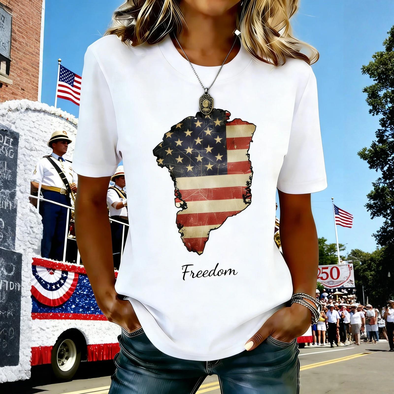 

Short Sleeve Crew Neck T Shirt with USA 250th Birthday Letter Print Flag Patterned Sleeves Casual Fit M
