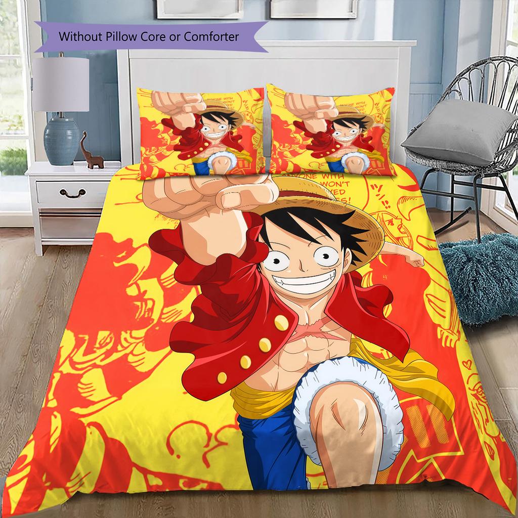 One Piece Luffy & Ace Theme Bedding Set, 1 Duvet Cover & 2 Pillowcases, Suitable for Home Decor, Ideal Gift for Fans