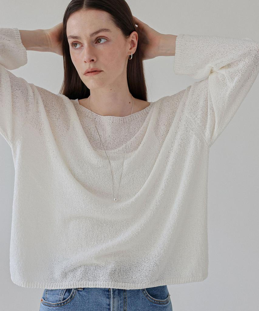 Keullaepeu Linen Boucle Boat Neck Knit_Ivory