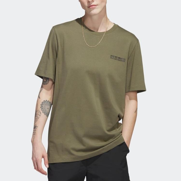 adidas Camiseta para Hombre Originals Trefoil Estampado de Letras Cuello Redondo Manga Corta Tops Rock-Layer-Olive-Green HS3055
