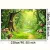2D Fairy Tale Forest Background, Whimsical Mushrooms & Sunlight Themed Party Backdrop
