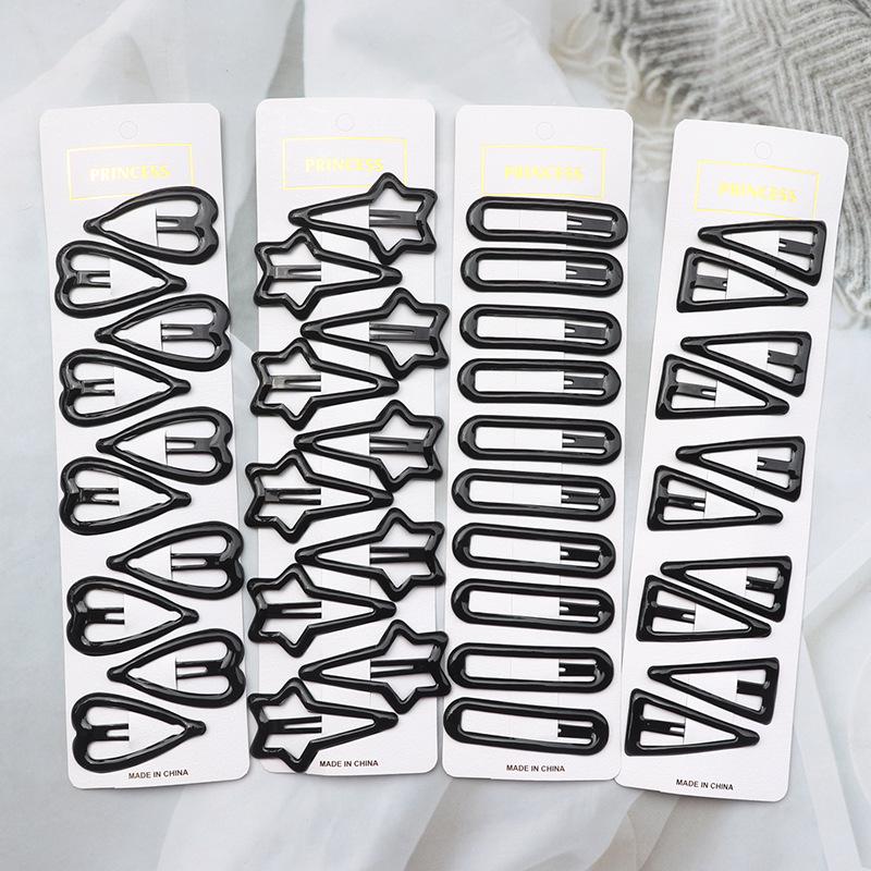 10-Piece Black Enamel Hair Clip Set for Women - Simple Forehead Stray Hair and Bangs Side Clips