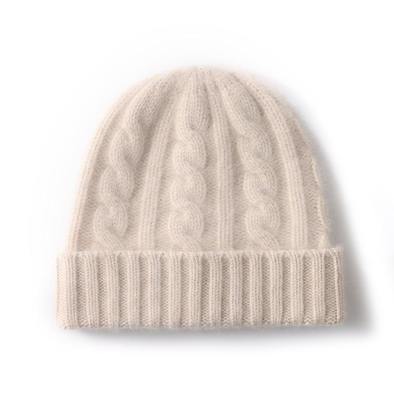 Women s 100% Pure Cashmere Cable Knit Hat with Ear Protection One Size