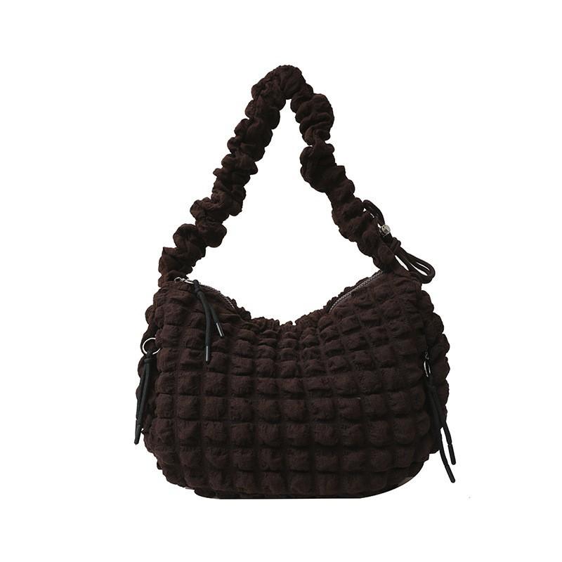 2025 New Seersucker Pleated Niche Knitted Bag Women's Casual One-shoulder Cross-body Large Capacity Cloud