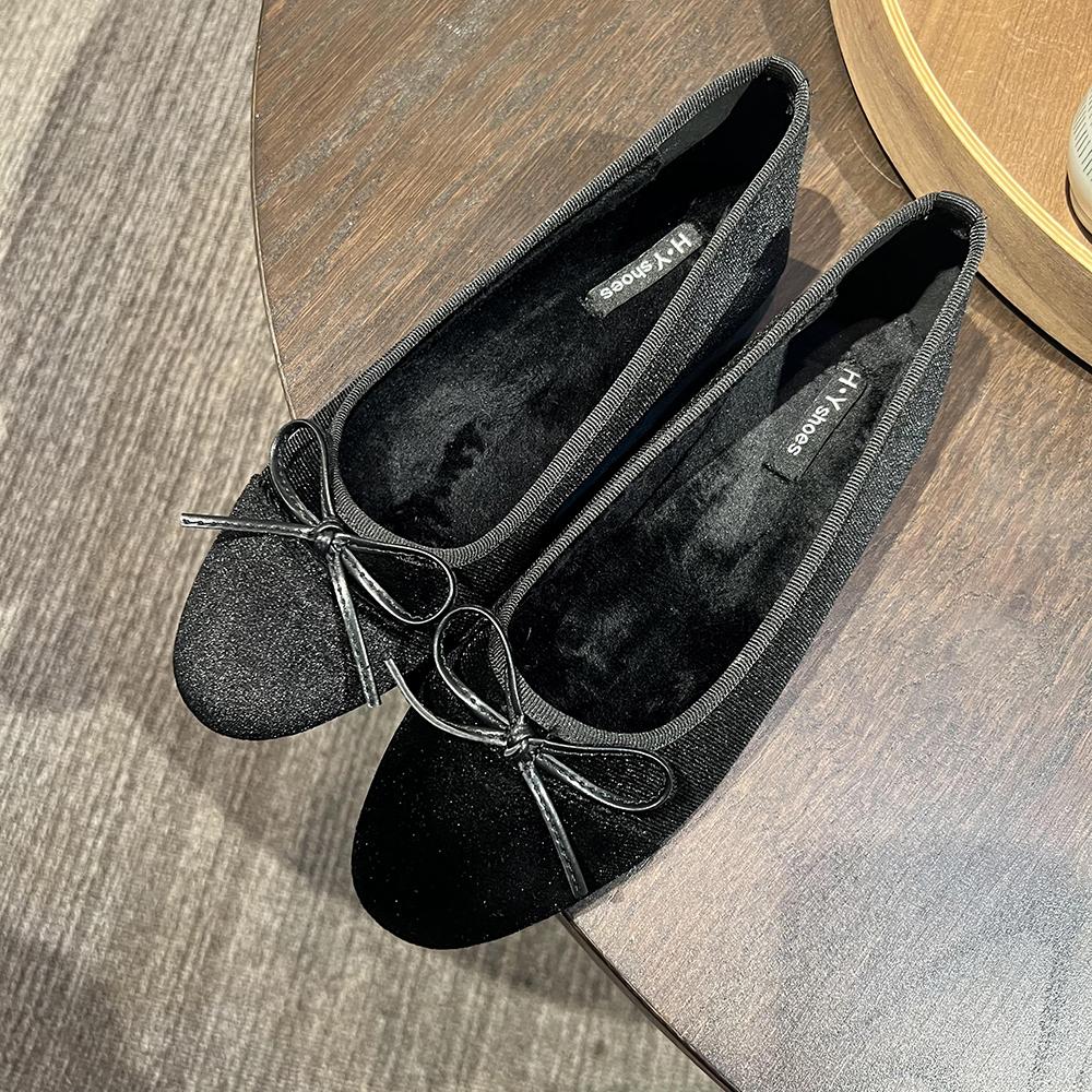 

мода Модные женские туфли на плоской подошве Черные золотые туфли на плоской подошве Повседневные туфли с бантом на меховой подошве Повседневные женские туфли-лодочки для вечеринок Милые 35-39 5.5 чёрный