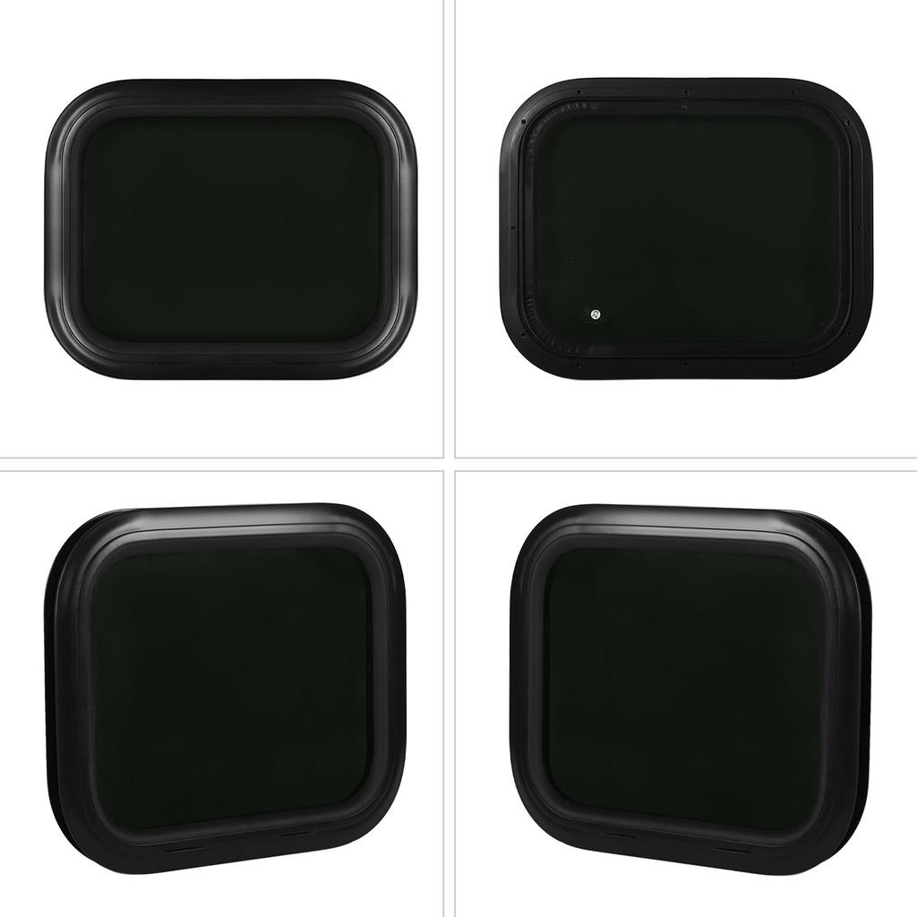 RV Fixed Window 500×350mm Black Aluminum Alloy Round Corner Glass With Fixing RIng For Trailer Camper